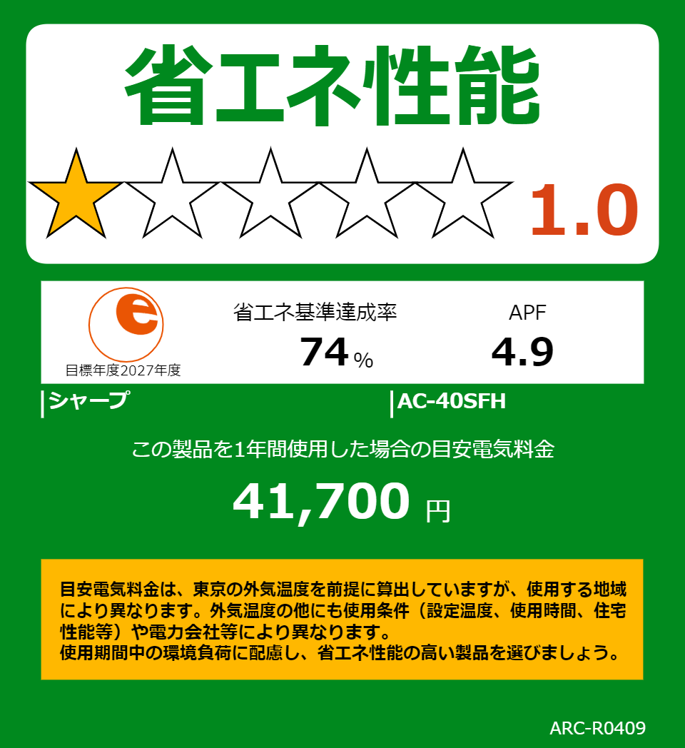 AC-40SFHの省エネラベル