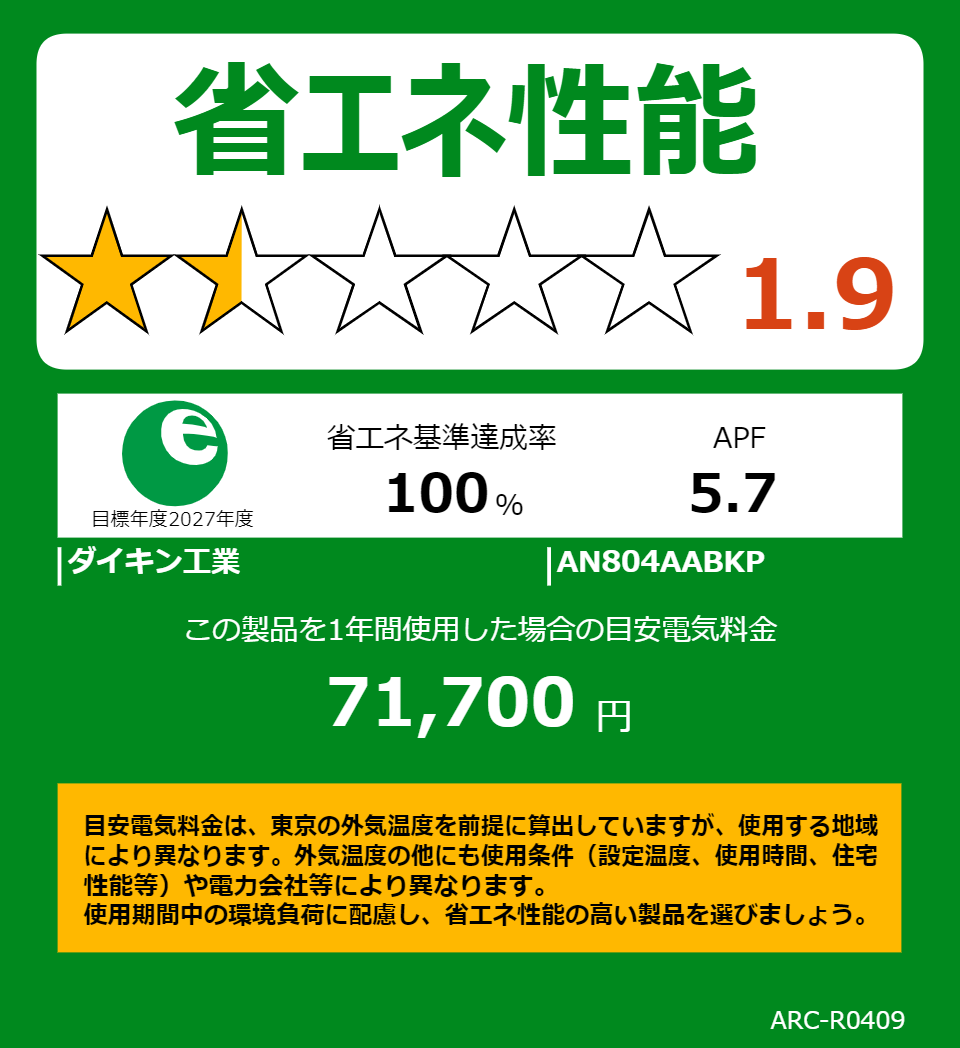 AN804AABKPの省エネラベル