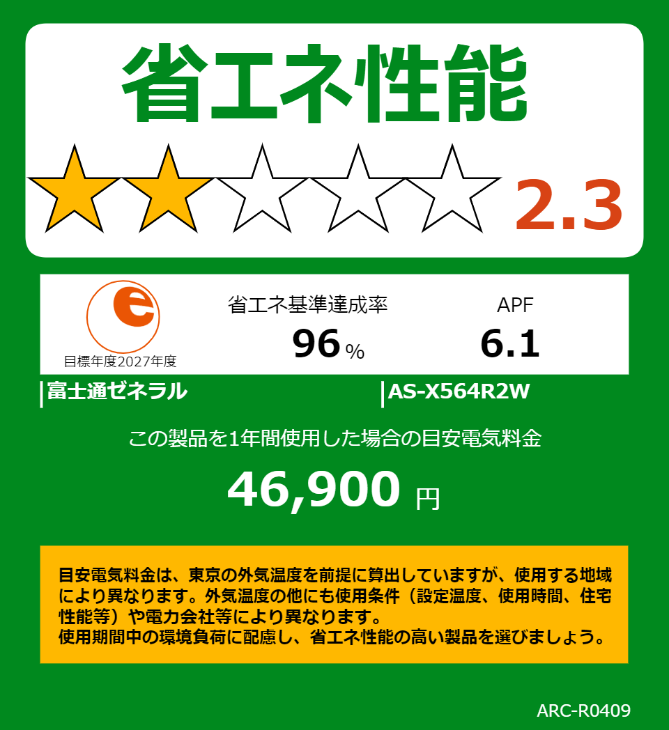 AS-X564R2Wの省エネラベル