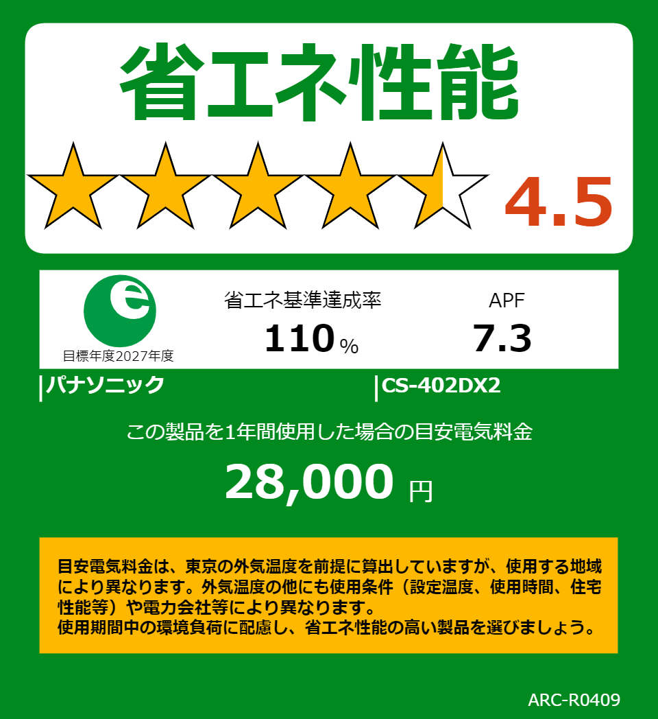 CS-402DX2の省エネラベル