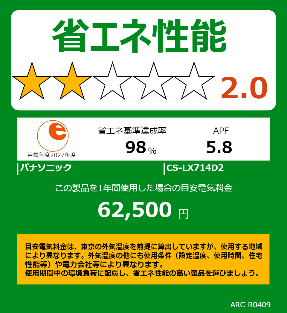 CS-LX714D2の省エネラベル