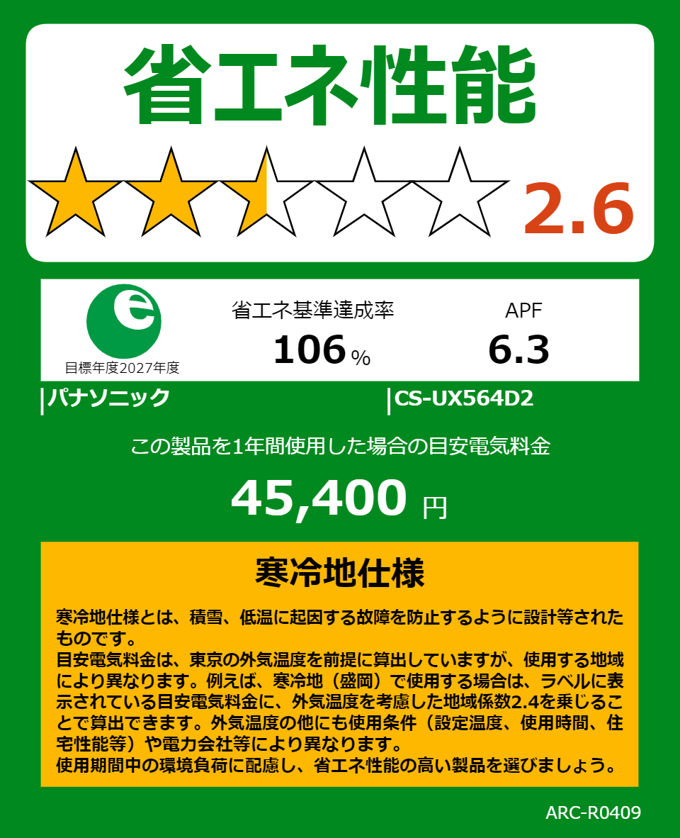 CS-UX564D2の省エネラベル