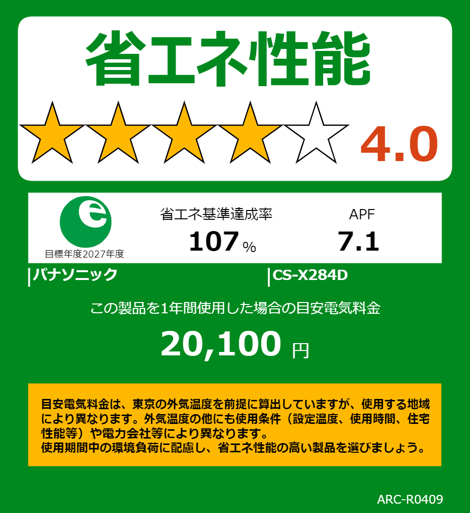 CS-X284Dの省エネラベル