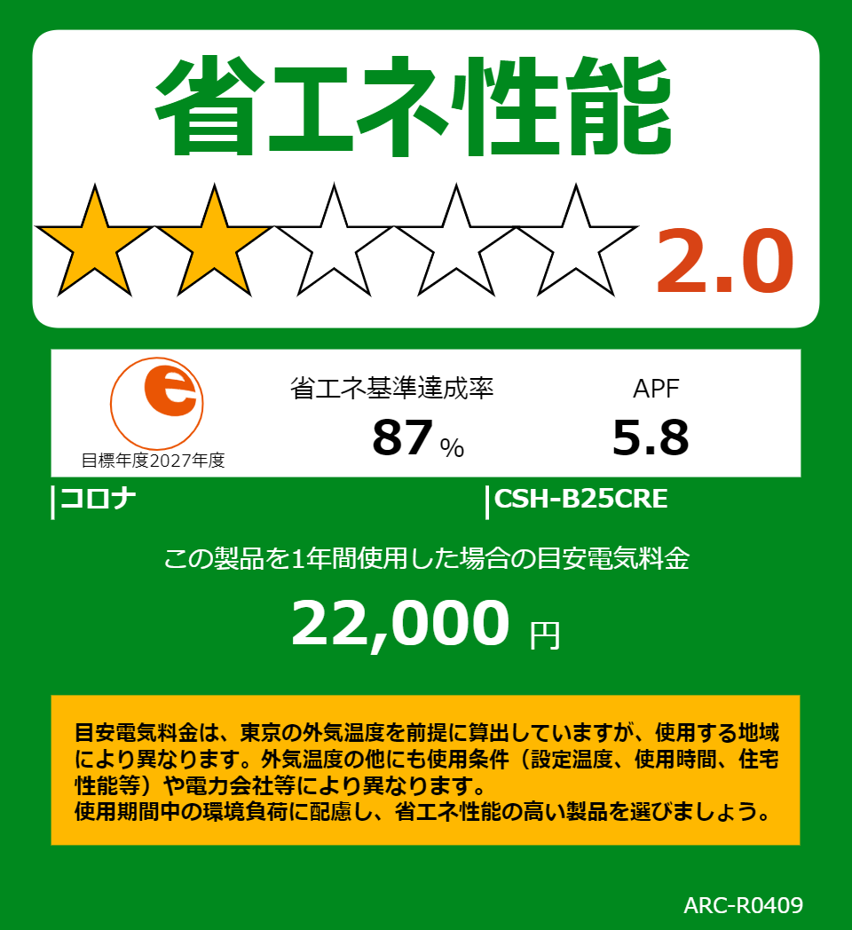 CSH-B25CREの省エネラベル