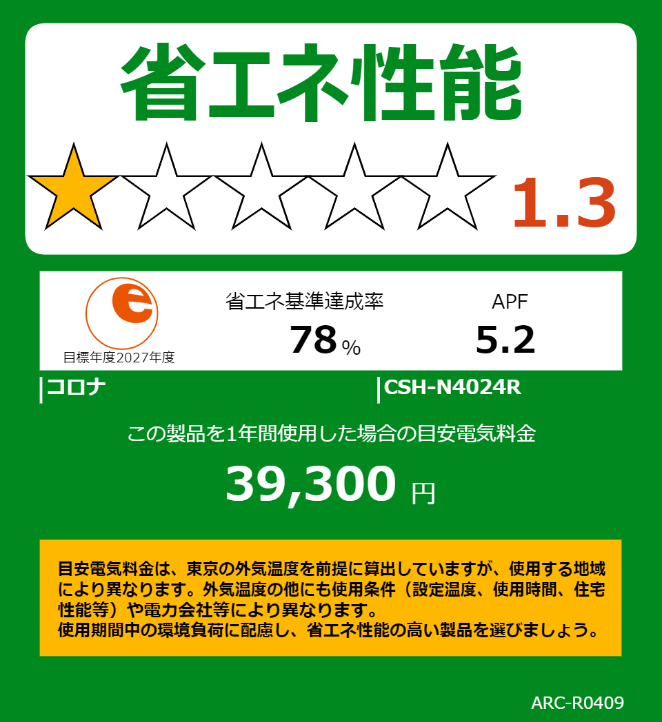 CSH-N4024Rの省エネラベル