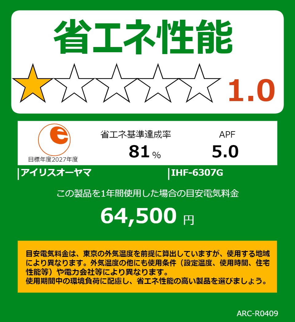 IHF-6307Gの省エネラベル