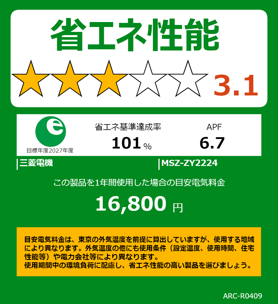 MSZ-ZY2224の省エネラベル
