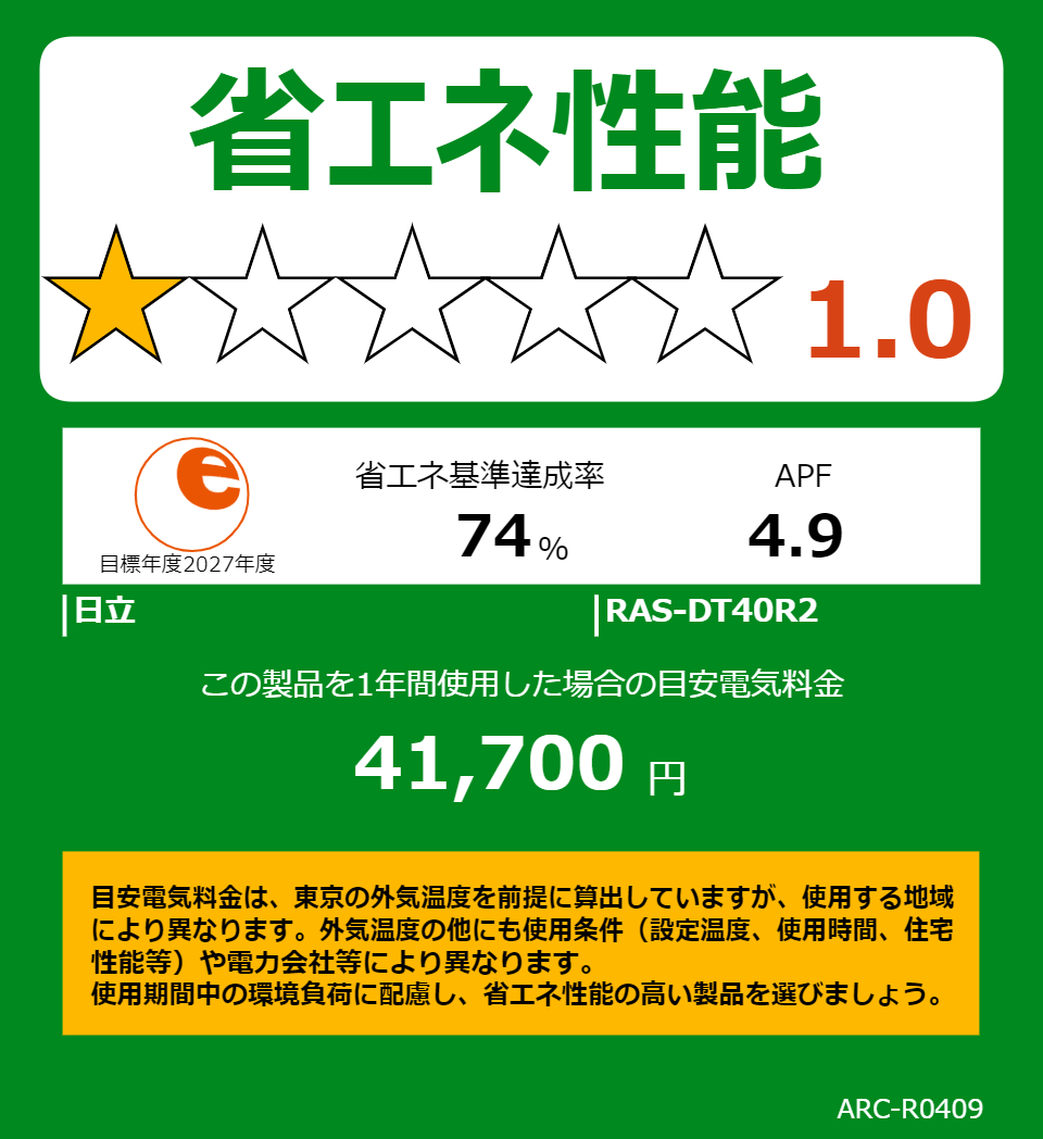 RAS-DT40R2の省エネラベル
