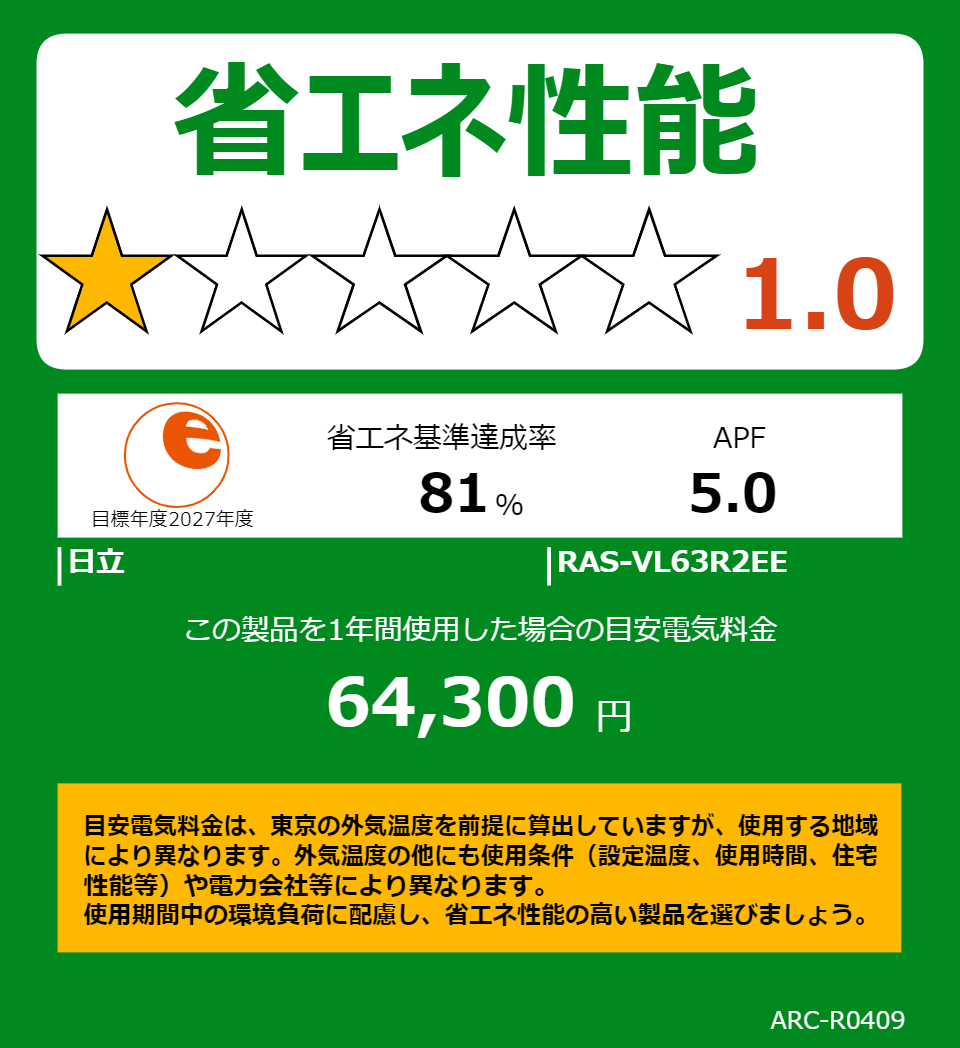 RAS-VL63R2EEの省エネラベル