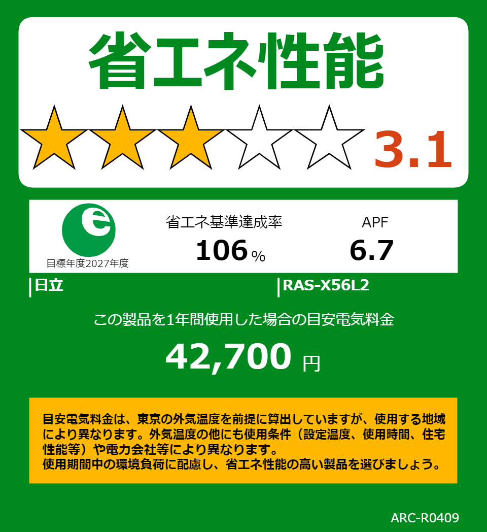 RAS-X56L2の省エネラベル