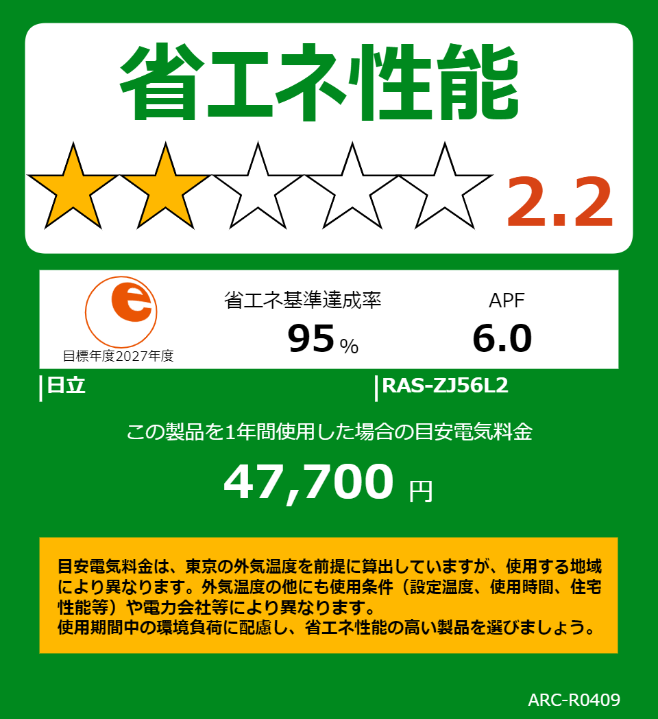 RAS-ZJ56L2の省エネラベル