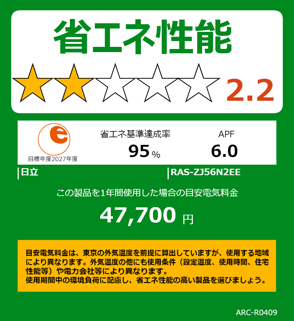 RAS-ZJ56N2EEの省エネラベル