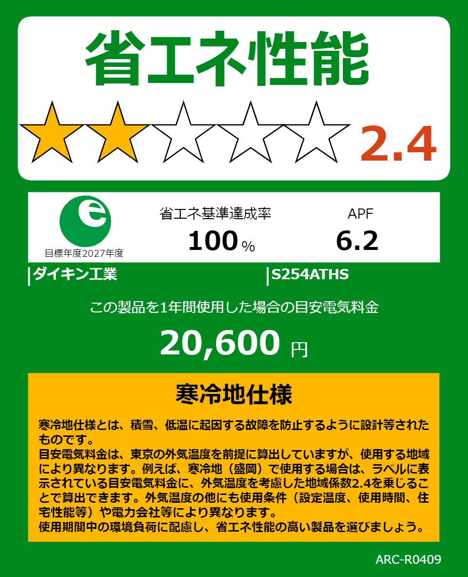 S254ATHSの省エネラベル