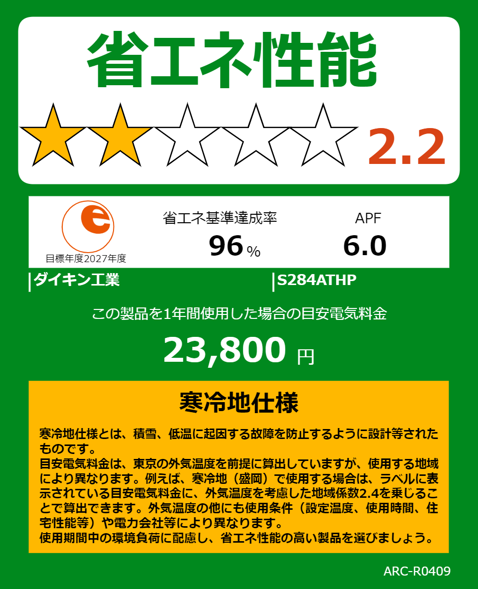 S284ATHPの省エネラベル
