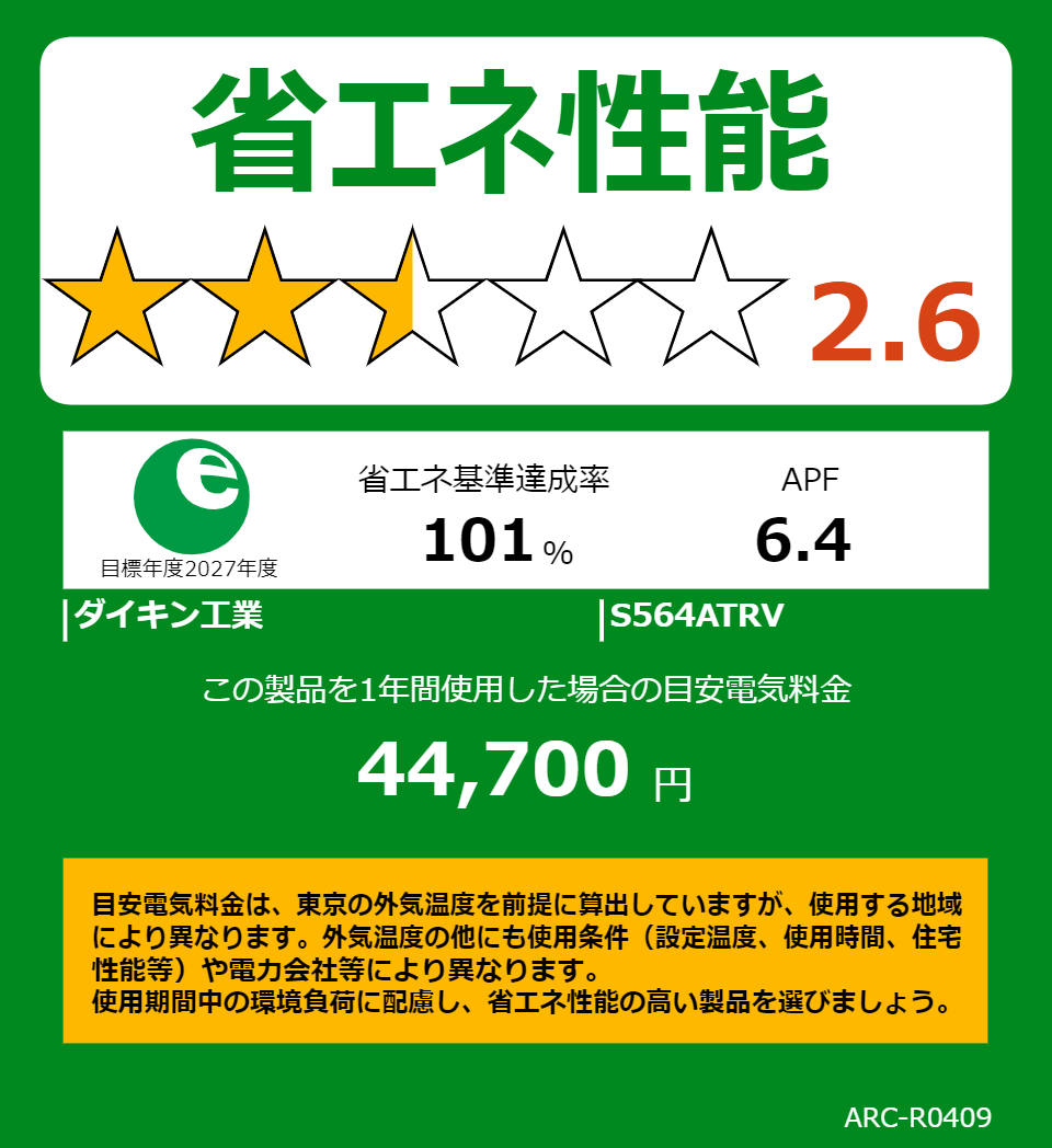 S564ATRVの省エネラベル